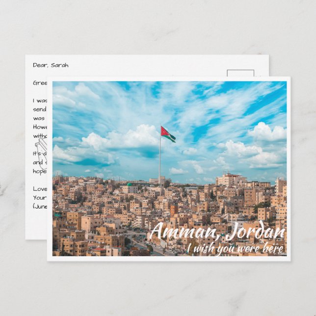 Amman Jordan with Jordanian Flag Postcard (Front/Back)