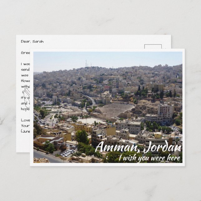 Amman Jordan with Roman Theatre from Afar Postcard (Front/Back)