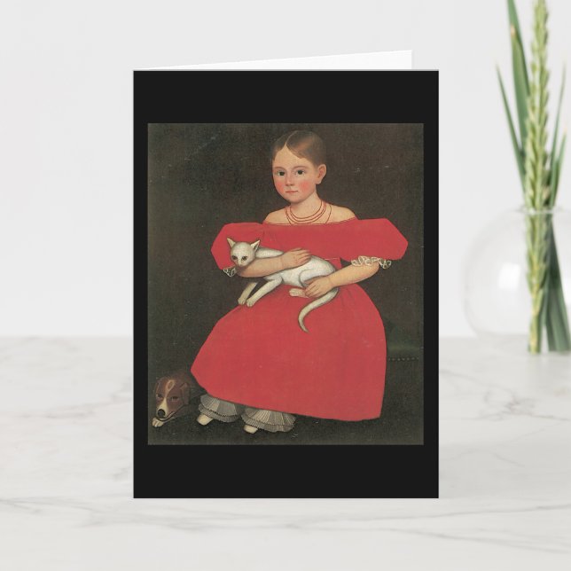 Ammi Phillips Girl in Red with her cat and dog Card (Front)