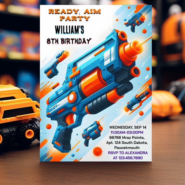 Ammo Team Army Cute Cool Neon Nerf 9th Birthday Invitation (Creator Uploaded)