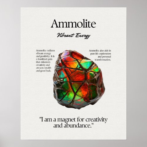 Ammolite Gem Crystal Meaning Card Poster