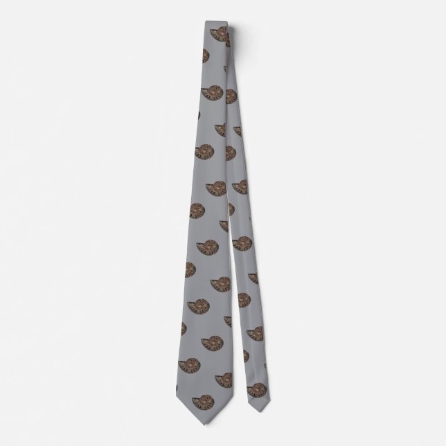 Ammonite Fossil Photo Tiled On Gray Neck Tie (Front)