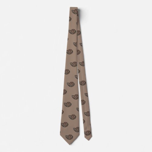 Ammonite Fossil Photo Tiled On Tan Neck Tie