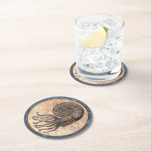 Ammonite Fossil Round Paper Coaster