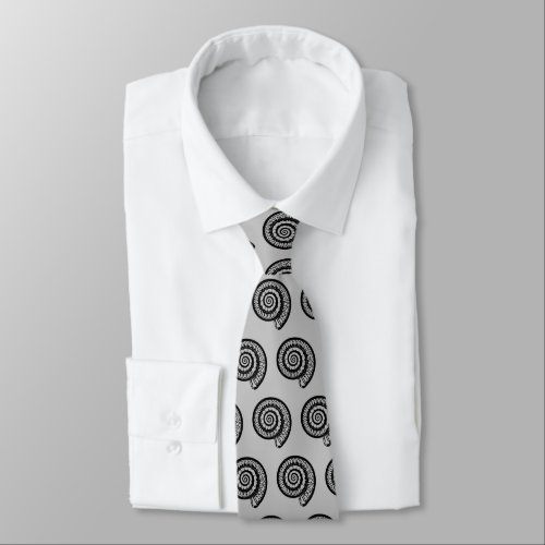 Ammonite Fossil Spiral Seashell in Gray and Black Neck Tie