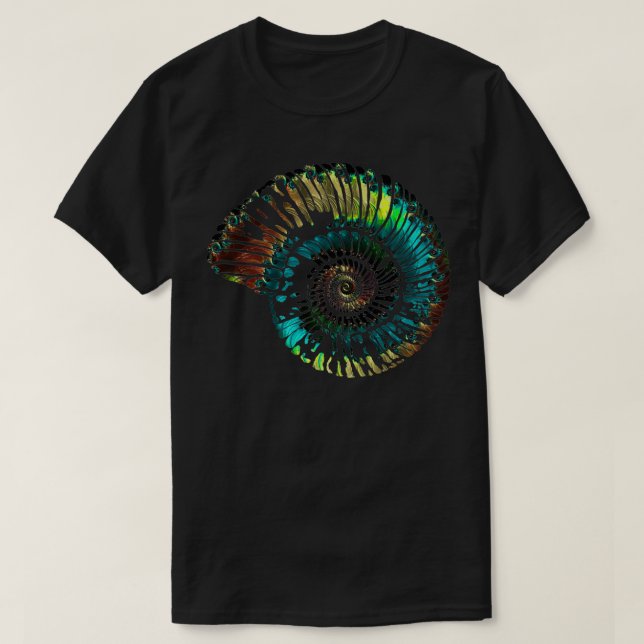 Ammonite Fossil Vector Opalescent Glass Pattern T-Shirt (Design Front)