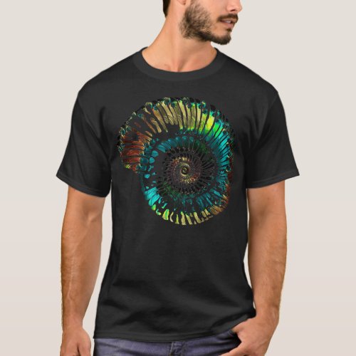 Ammonite Fossil Vector Opalescent Glass Pattern T_Shirt