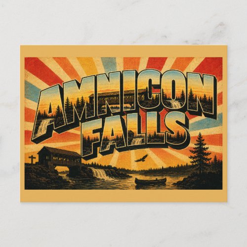 Amnicon Falls State Park Waterfall Covered Bridge Postcard