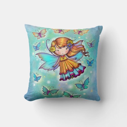 Among Butterflies Sweet Fairy by Molly Harrison Throw Pillow