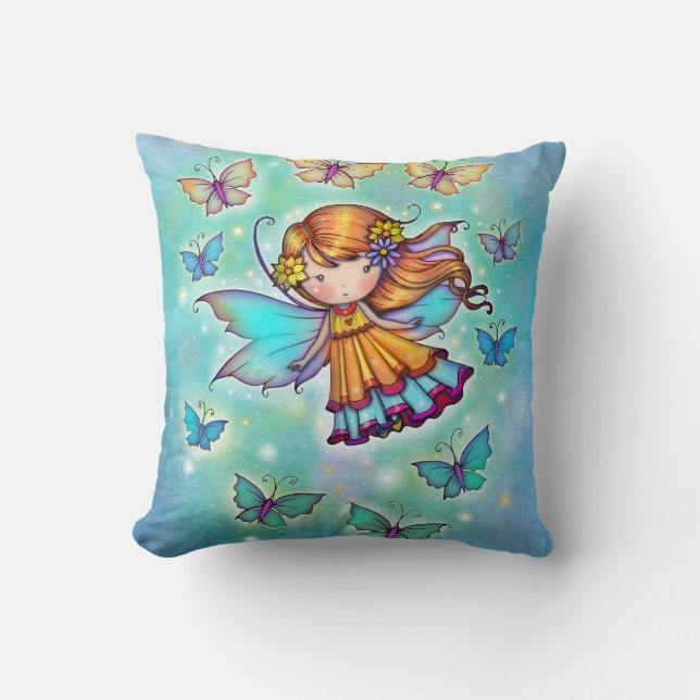 Among Butterflies Sweet Fairy by Molly Harrison Throw Pillow (Front)
