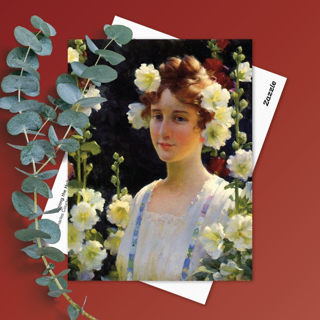 Among Hollyhocks Charles Courtney Curran Postcard (Creator Uploaded)