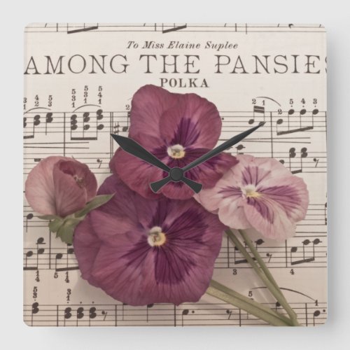 Among The Pansies Square Wall Clock