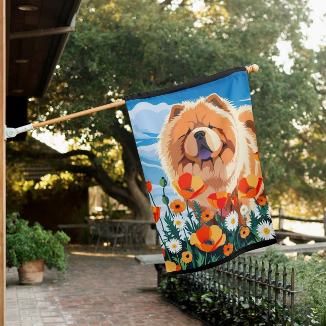AMONG THE POPPIES Chow House Flag (In SItu)