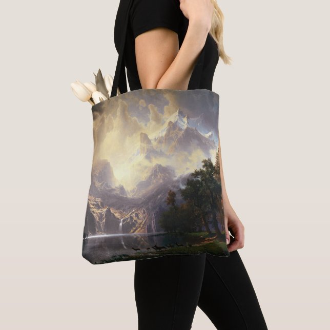 Among the Sierra Nevada, California, Bierstadt Art Tote Bag (Close Up)