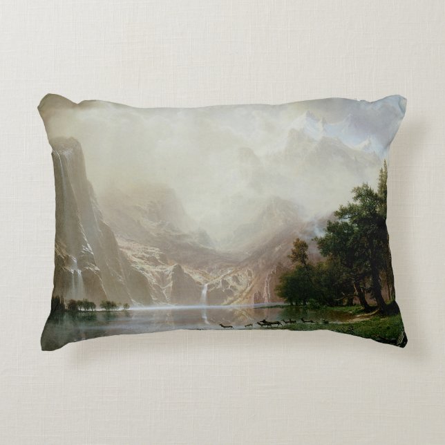 Among the Sierra Nevada Mountains by Bierstadt Decorative Pillow (Front)