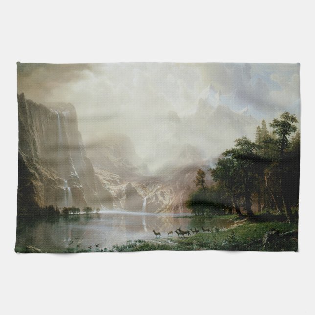 Among the Sierra Nevada Mountains by Bierstadt Kitchen Towel (Horizontal)