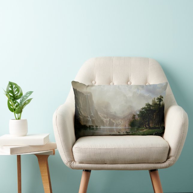 Among the Sierra Nevada Mountains by Bierstadt Lumbar Pillow (Chair)