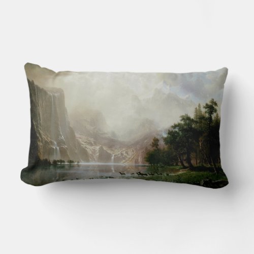 Among the Sierra Nevada Mountains by Bierstadt Lumbar Pillow