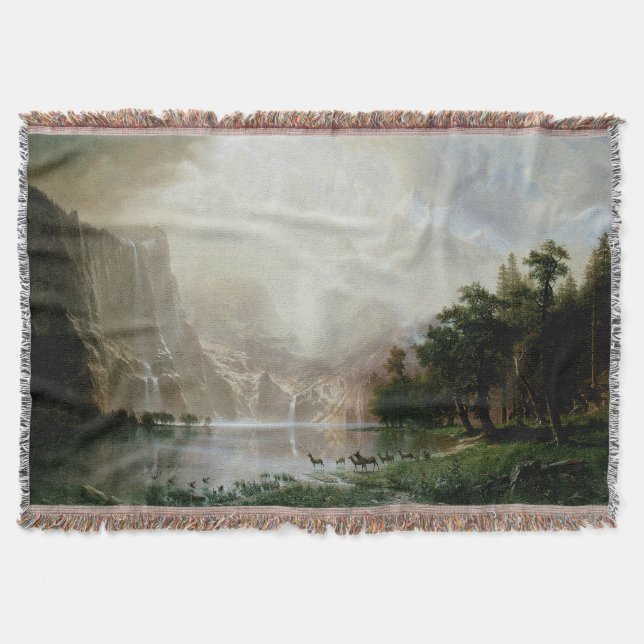 Among the Sierra Nevada Mountains by Bierstadt Throw Blanket (Front)