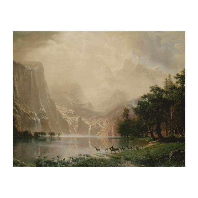 Among the Sierra Nevada Mountains by Bierstadt Wood Wall Art (Front)