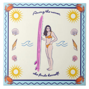 Among the waves, she finds herself. ceramic tile
