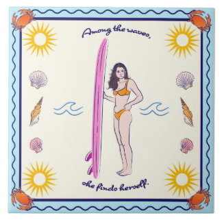 Among the waves, she finds herself. ceramic tile