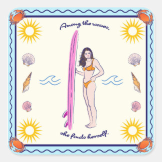 Among the waves, she finds herself. square sticker