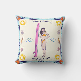Among the waves, she finds herself. throw pillow