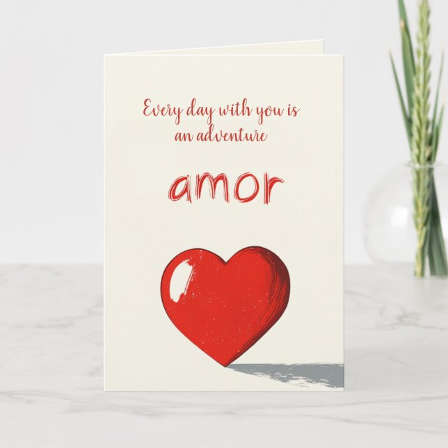 Amor and Big Red Heart Beige Valentines Day Card (Front)