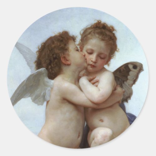 Amor and Psyche as Children Angels First Kiss Classic Round Sticker