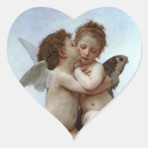 Amor and Psyche as Children Angels First Kiss Heart Sticker