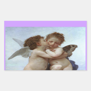 Amor and Psyche as Children /Angels First Kiss Rectangular Sticker