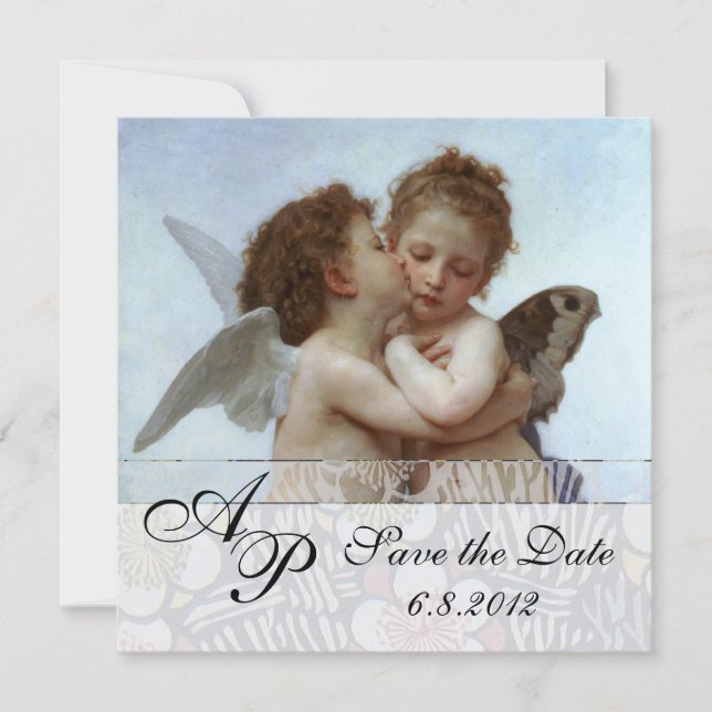 Amor and Psyche as Children Wedding Party Monogram Invitation (Front)