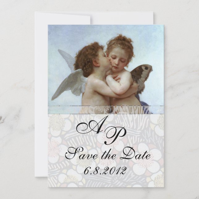 Amor and Psyche as Children Wedding Party Monogram Invitation (Front)
