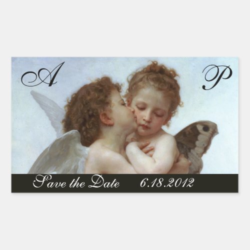 Amor and Psyche as Children Wedding Party Monogram Rectangular Sticker