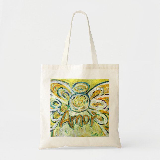 Amor Angel Word Art Tote Bags (Front)