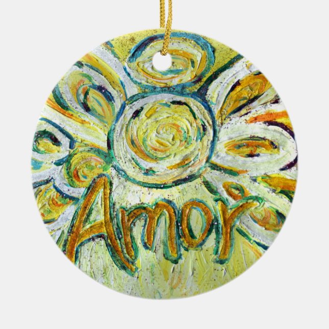 Amor Angel Word (Spanish "Love") Holiday Ornament (Front)