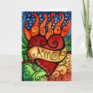 Amor Flaming Heart Day of the Dead Card Design