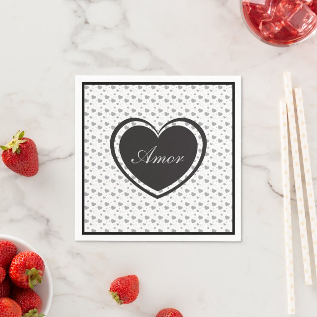 Amor Grey glossy hearts cute romantic pattern  Napkins (Insitu)