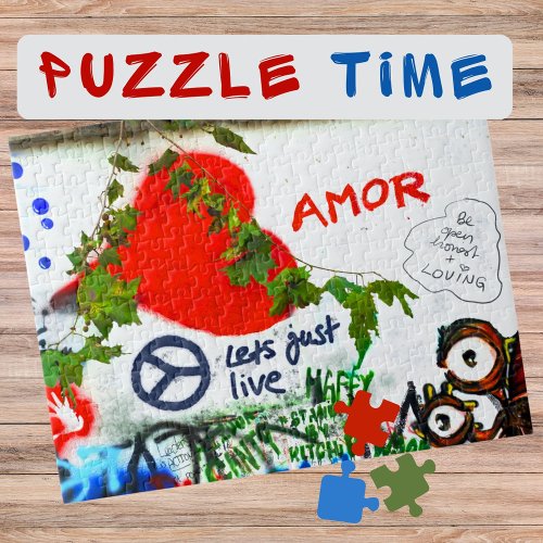 Amor Heart and Peace on the Graffiti Wall _  Jigsaw Puzzle