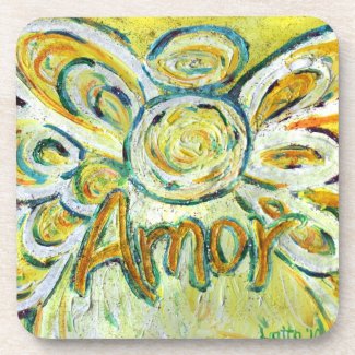 Amor Love Angel Word Cork Coasters