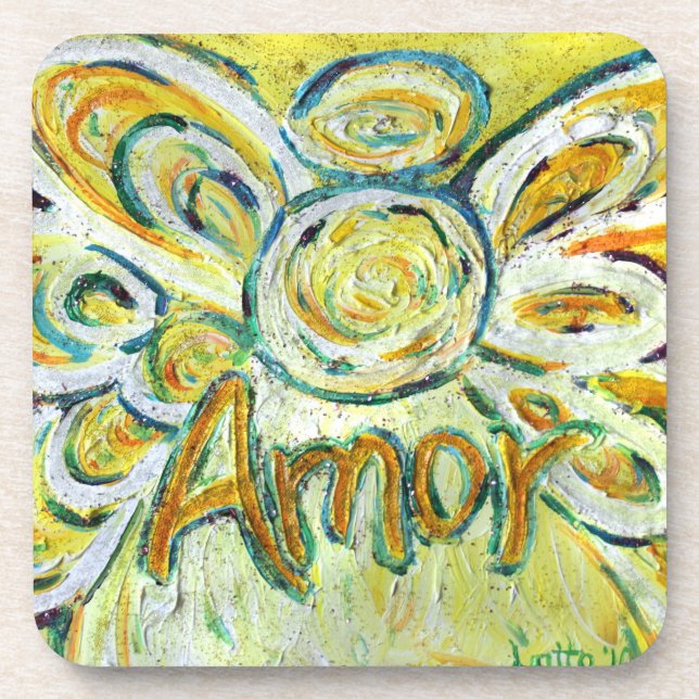 Amor Love Angel Word Cork Coasters (Front)