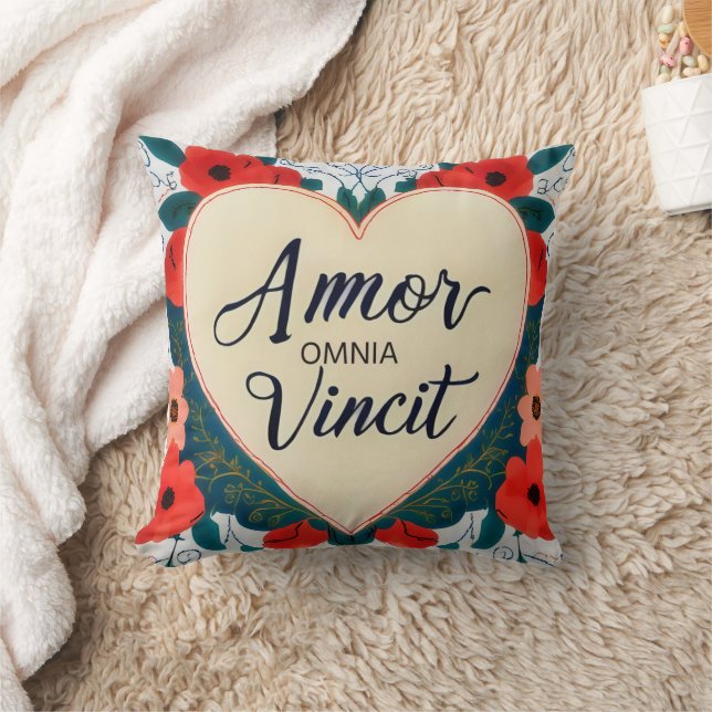Amor Omnia Vincit   - quote  Throw Pillow (Blanket)