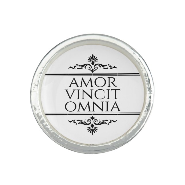 Amor Vincit Omnia Love Conquers All Latin Phrases Ring (Front)