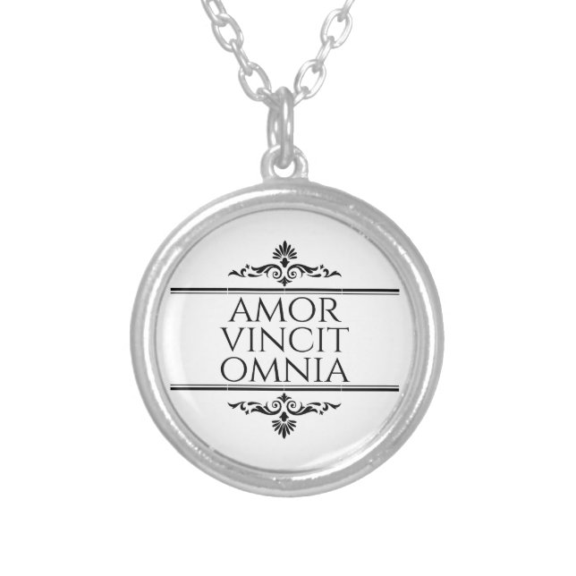 Amor Vincit Omnia - Love Conquers All Silver Plated Necklace (Front)