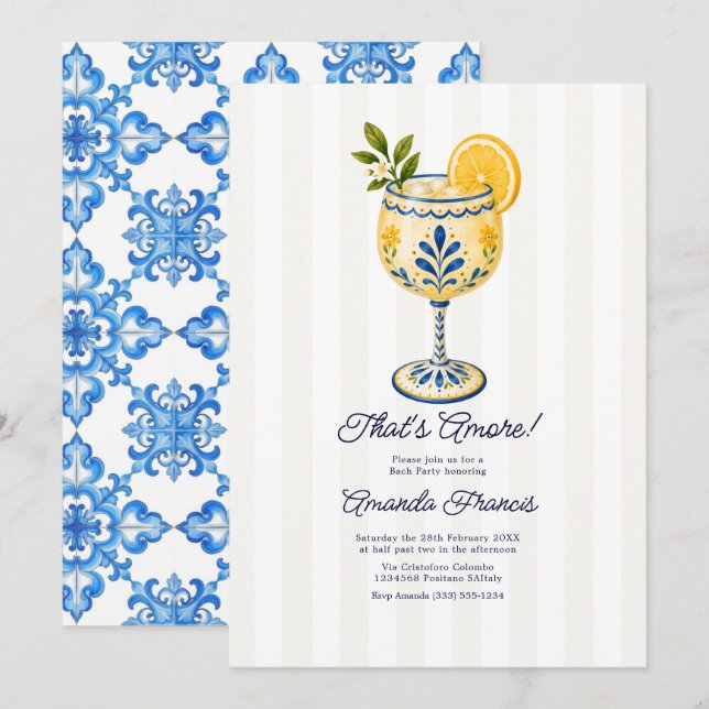 Amore Amalfi Coast Italian Cocktail Bridal Shower Invitation (Front/Back)