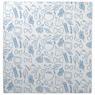 Amore Classic Italian Pasta Shapes Blue & White Cloth Napkin
