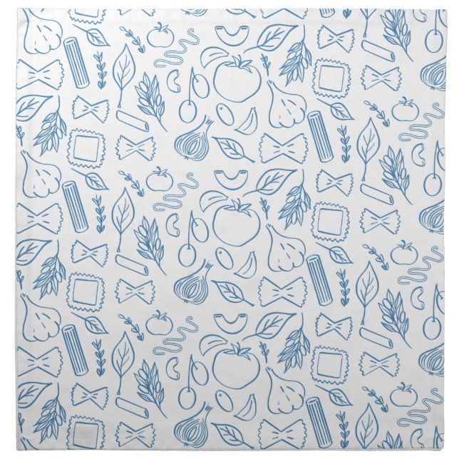 Amore Classic Italian Pasta Shapes Blue & White Cloth Napkin (Front)