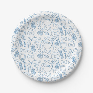 Amore Classic Italian Pasta Shapes Blue & White Paper Plates