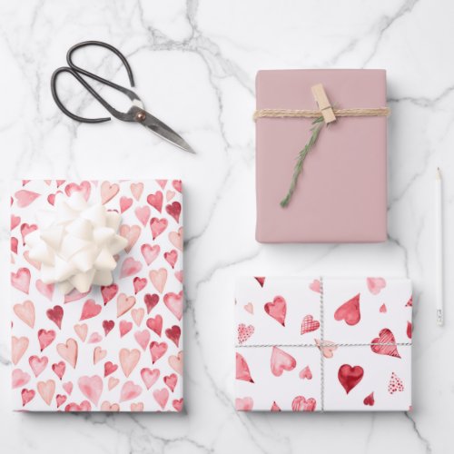 AMORE Cute Watercolor Heart Valentines Day  Wrapping Paper Sheets